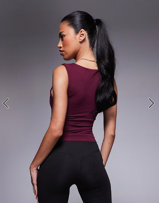 4505 Icon soft touch high neck tank with inner bra in mulberry