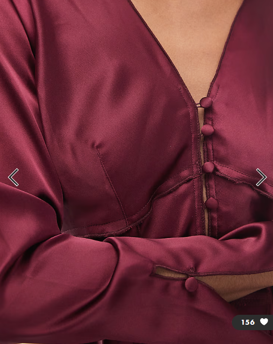 ASOS DESIGN tie front long sleeve satin top in plum