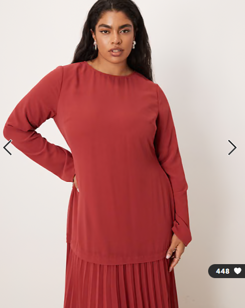 ASOS DESIGN Curve long sleeved pleated skirt maxi dress in deep red