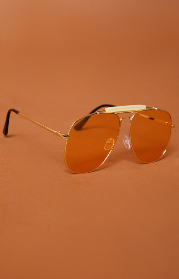 Peach Oversized Plastic Brow Bar Aviator Sunglasses