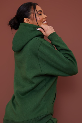 Forest Green Badge Detail Oversized Hoodie