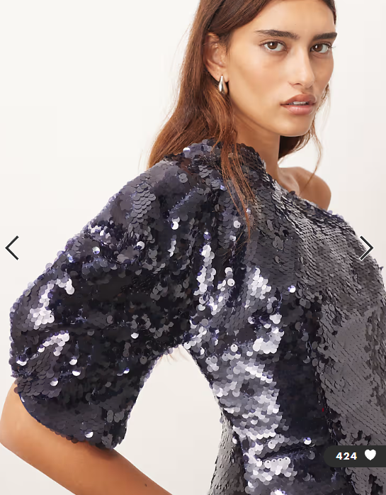 ARRANGE sculptural one shoulder sequin top in navy