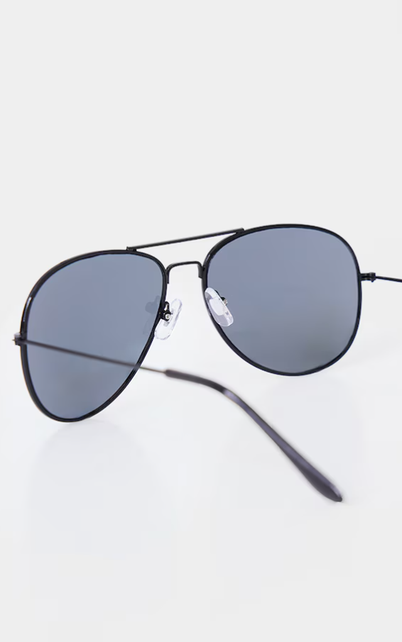 Black Metal Aviator Sunglasses