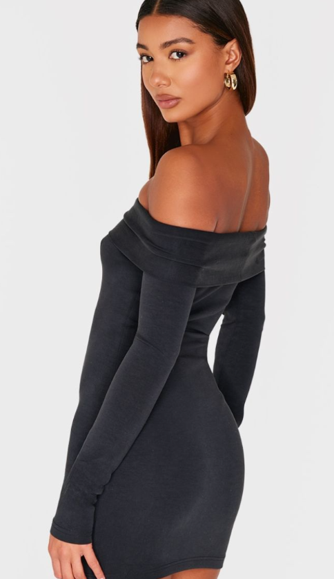 Black Premium Contour Bardot Bodycon Dress