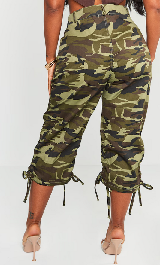 Shape Khaki Camo Ruched Detail Cropped Trousers