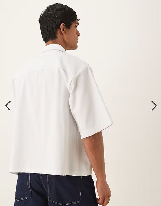 ASOS DESIGN oversized half sleeve shirt with zip pocket detail in white