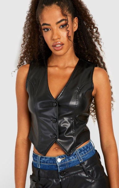 Boohoo Pu Waistcoat - black