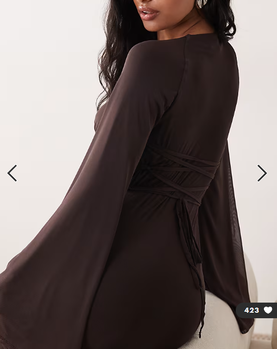ASOS DESIGN mesh flute sleeve corset detail maxi dress in chocolate