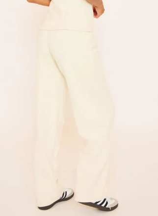 Mid Rise Tie Waist Detail Wide Leg Interlock Joggers In Cream