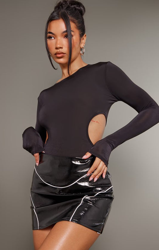 Black Slinky Double Side Cut Out Bodysuit