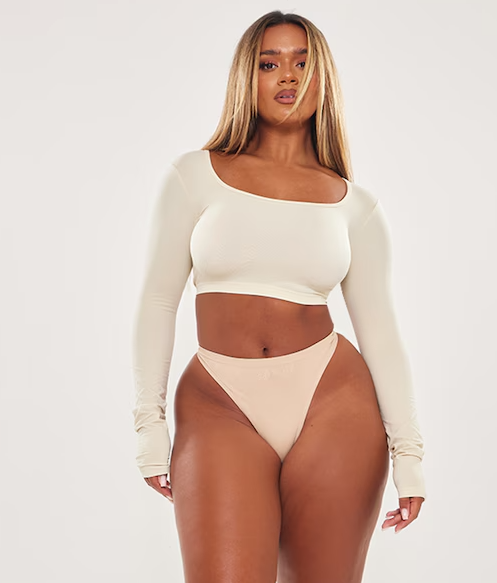 Shape Stone Stretch Seamless Scoop Neck Long Sleeve Crop Top