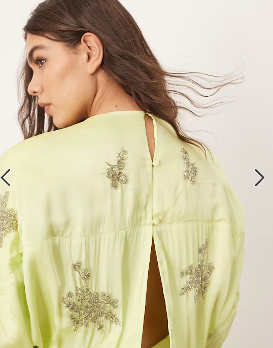 ARRANGE Curve floral embellished modern 30s tea dress in lime green