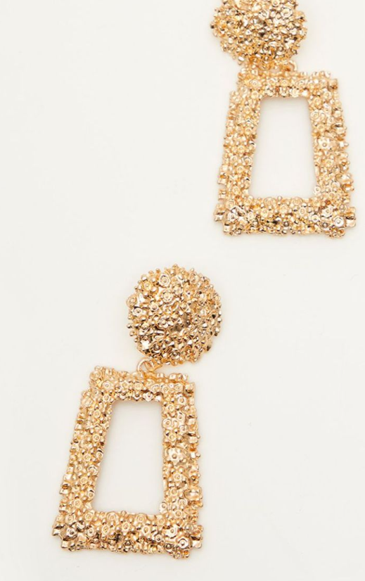 Gold Chunky Textured Square Drop Earrings