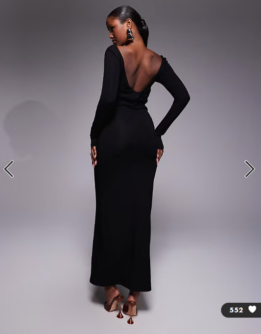 ASOS DESIGN long sleeve knotted back square neck maxi dress in black