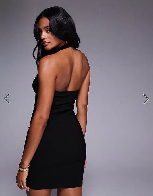 Missyempire bengaline bodycon halterneck mini dress in black