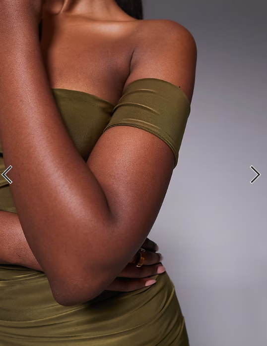 Kaiia exclusive double layered slinky bardot mini dress in khaki