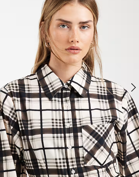 ASOS DESIGN seam detail cinch longline shirt in check
