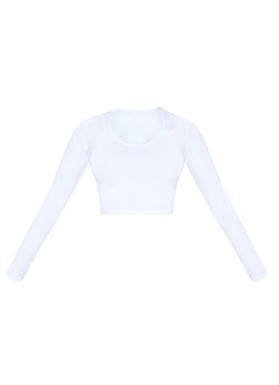 White Long Sleeve V Neck Crop Top