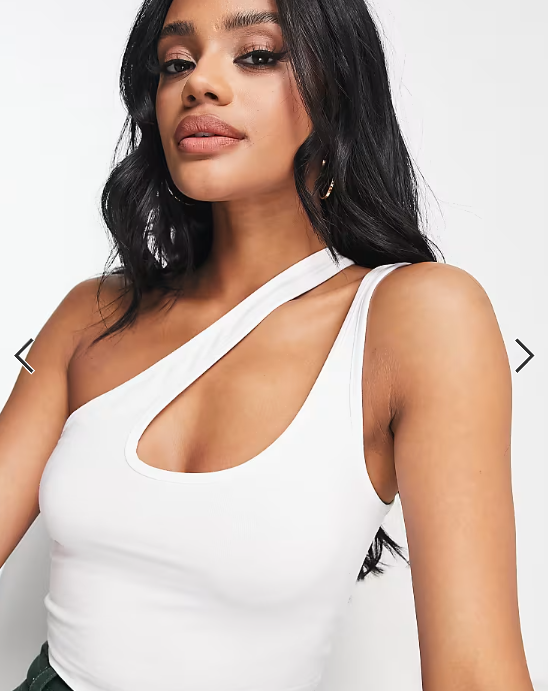ASOS DESIGN strappy asymmetric cut out crop top in white