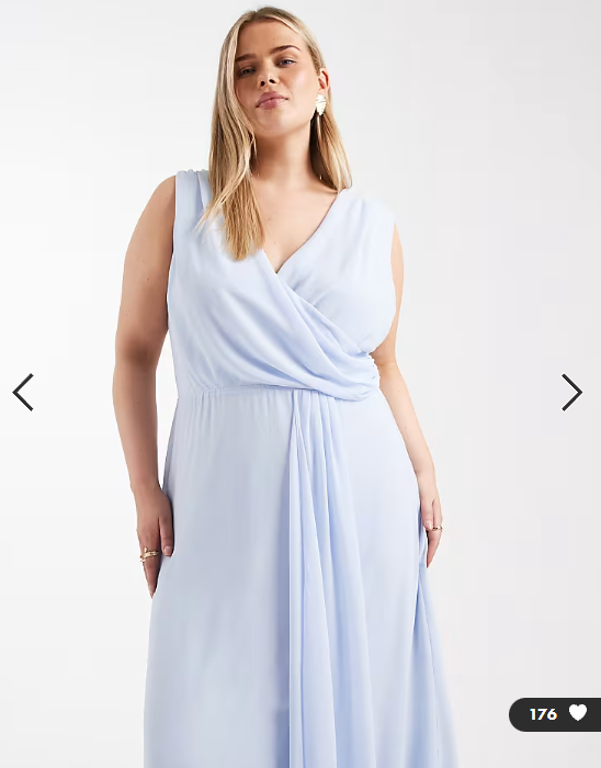 TFNC Plus Bridesmaid chiffon wrap top draped maxi dress in powder blue
