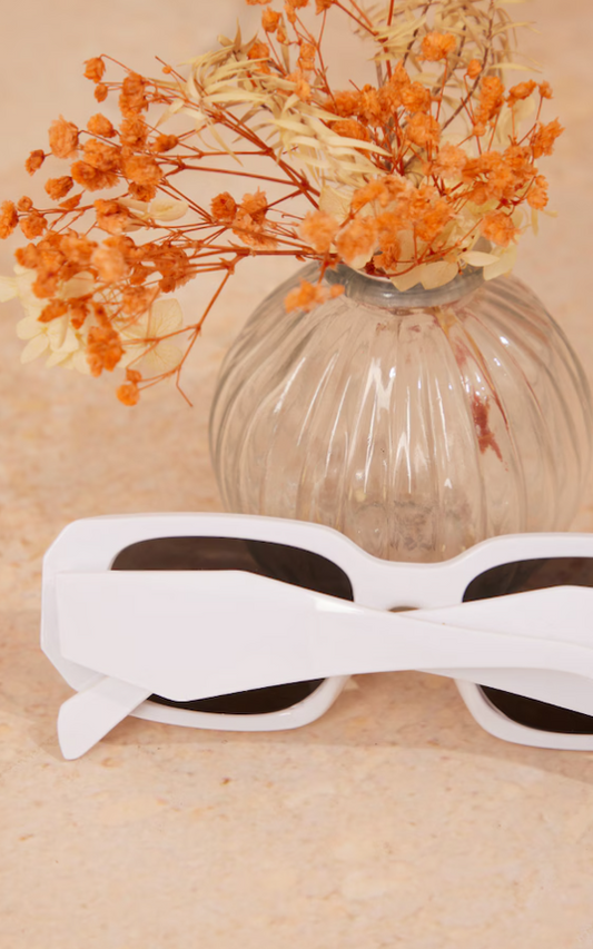 White Diamond Detail Rectangular Frame Sunglasses