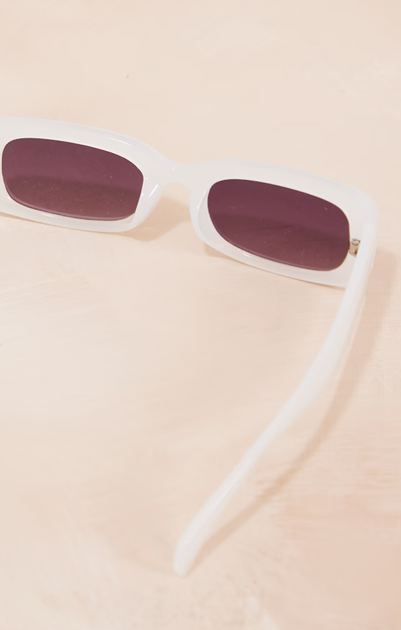 White Rectangular Slim Frame Sunglasses