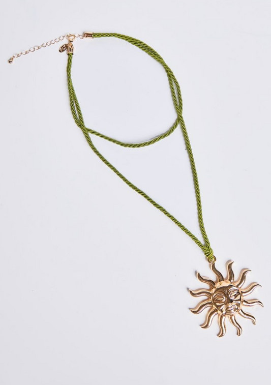 Gold sun detail khaki rope necklace
