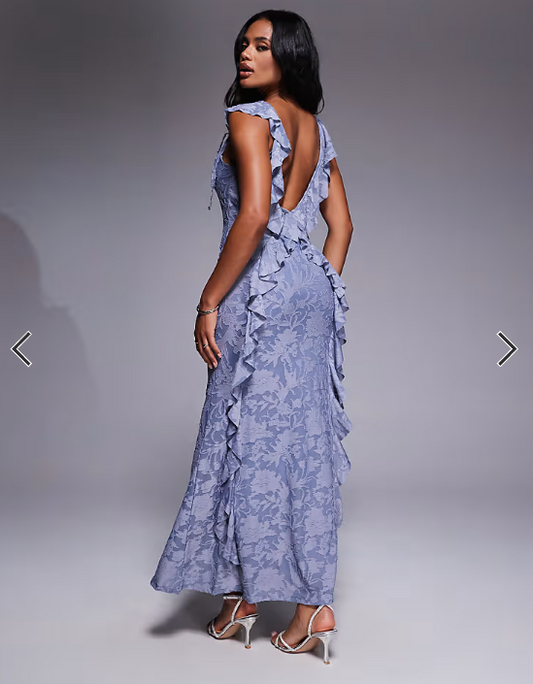 ASOS DESIGN ruffle cami strap maxi dress in blue