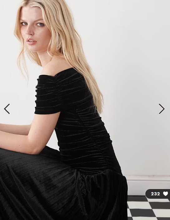 Lioness Field of Dreams foldover bardot ruched drop waist pleated velvet maxi dress in black
