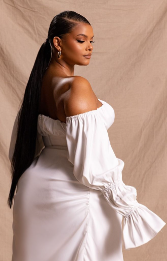 Plus Premium White Constructed Satin Ruched Balloon Sleeve Crop Top