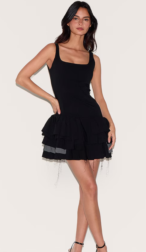 Black Stretch Woven Extreme Pleated Shift Dress