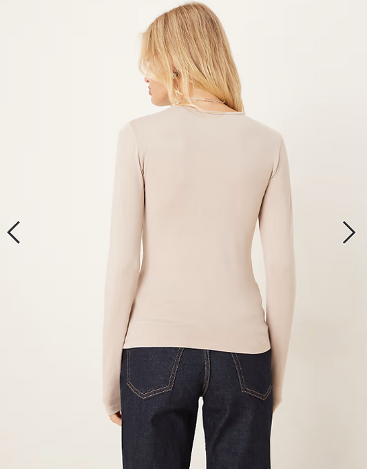 JDY o-neck long sleeve top in stone