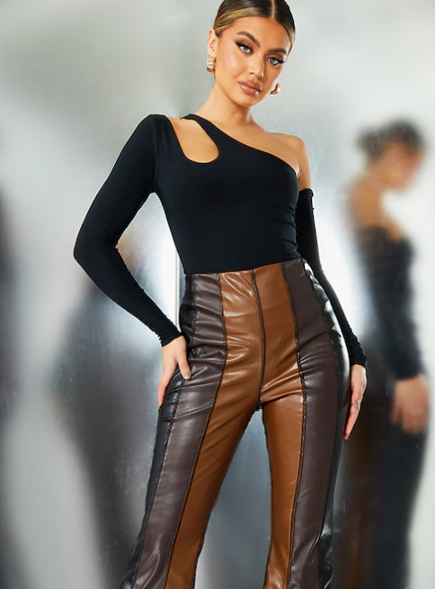 Black Slinky Double Strap Detail Long Sleeve Bodysuit