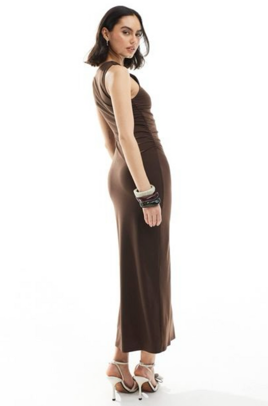 Pull & Bear - knot shoulder detail maxi dress in brown
