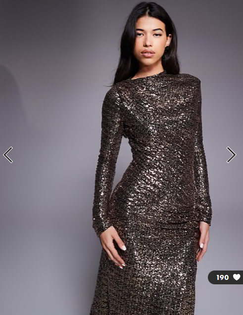 ASOS DESIGN sequin long sleeve maxi dress in champagne