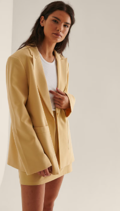 NAKD - One Button Oversized Blazer - Pale Yellow