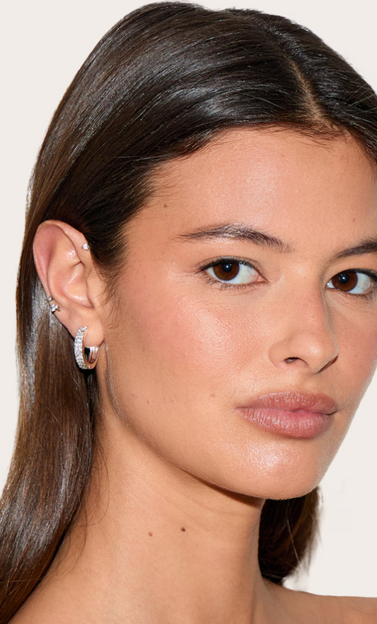 Real Silver Plated Double Diamante Row Hoop Earrings