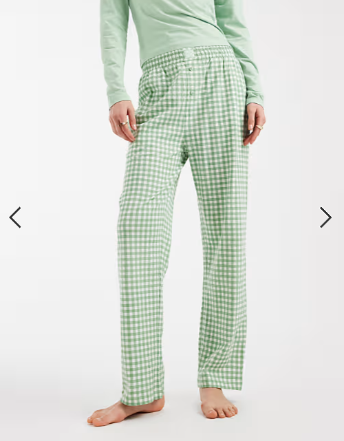 Brave Soul cotton long sleeve henley t-shirt and gingham trouser pyjama set in sage green