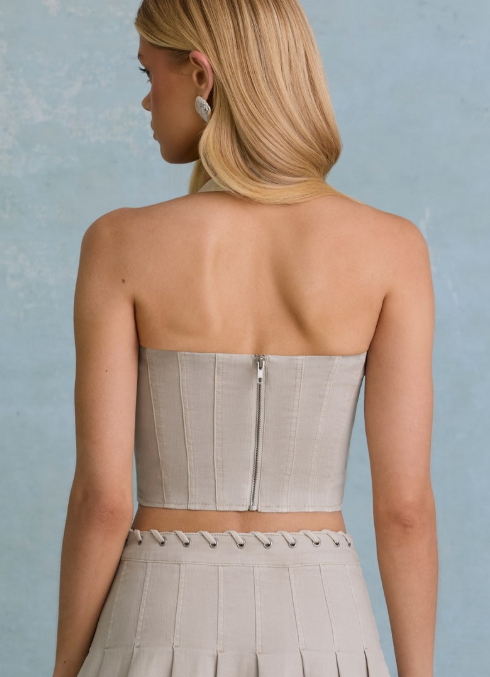 OH POLLY- Lotta Halterneck Corset Top in Ecru