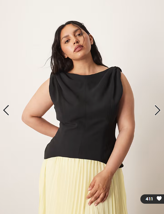 Asos - ARRANGE Curve twist shoulder pleat skirt hybrid maxi dress in contrast black and buttermilk