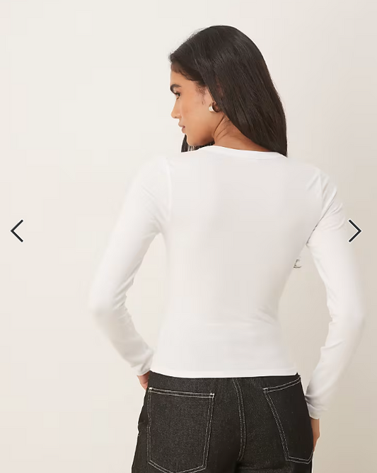 ASOS DESIGN basic long sleeve v neck fitted top in white
