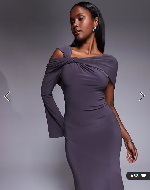 ASOS DESIGN twist detail one sleeve maxi dress in slate gray