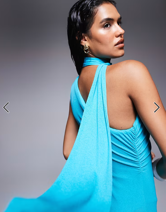 Kaiia exclusive one shoulder mesh scarf detail sheer maxi dress in aquamarine