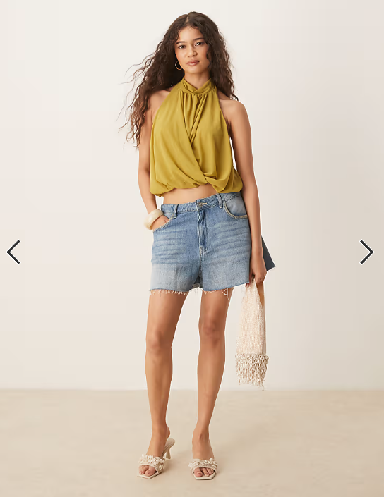 ASOS DESIGN drape halter neck top in olive green