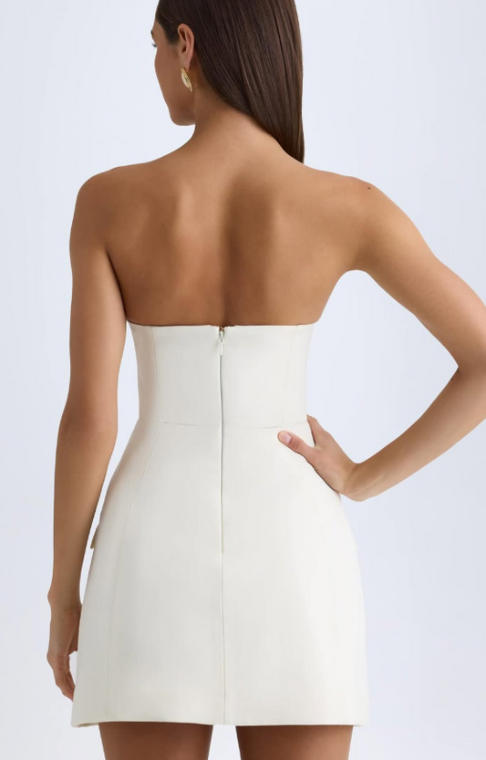 OhPolly-Strapless Structured Tulip Mini Dress in Vanilla