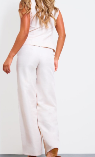 Cream Premium Textured Tailored Wide Leg Trousers
