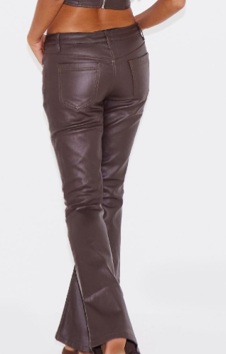 Brown Coated Denim Flared Jeans