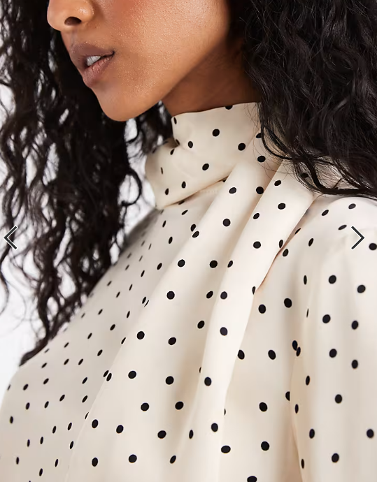 ASOS DESIGN satin scarf detail blouse in buttermilk spot