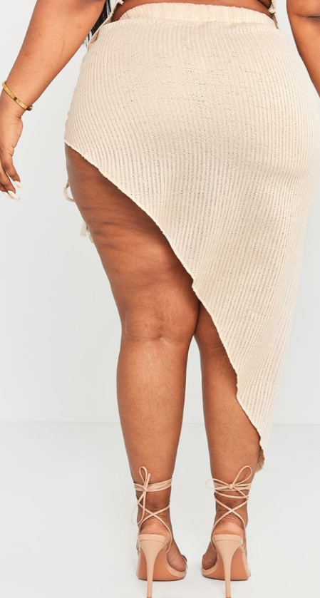 Plus Stone Textured Knit Ruched Midi Skirt