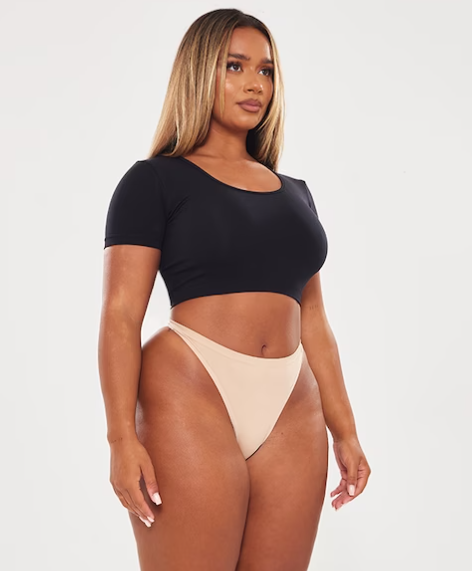 Shape Black Stretch Seamless Scoop Neck Crop T Shirt
